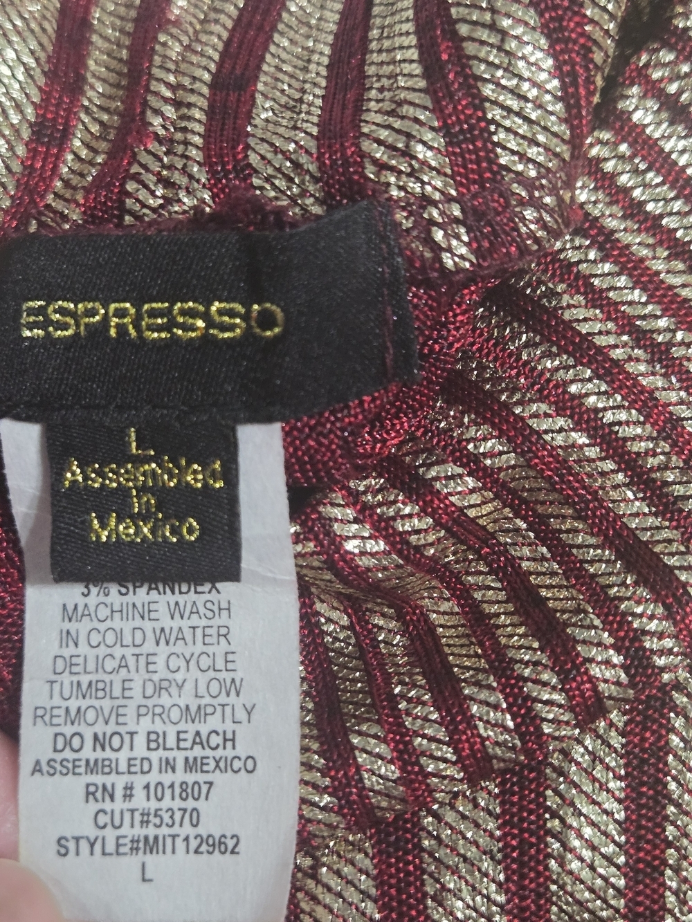 Vintage Espresso Metallic Knit Mock Neck Sleeveless Top Burgundy Gold Size Large - Picture 6 of 7